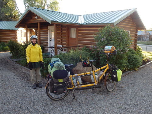 GDMBR: Terry Struck and the Bee at the Log Cabin Motel.